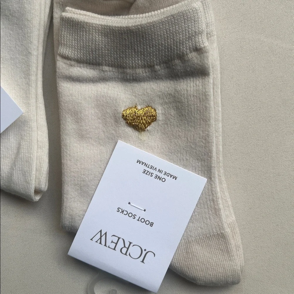 J. Crew Cream Boot Socks with Apple and Heart Embroidery 2 Pack